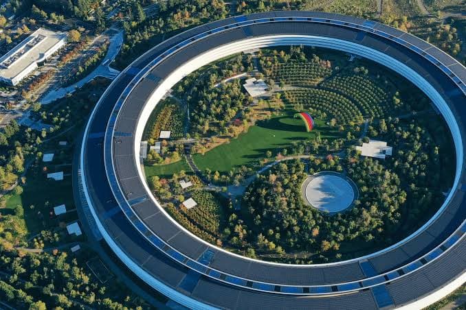 Exterior view of Apple Park corporate campus in Cupertino, California, the backdrop to Apple's trade secret lawsuit against OpenAI
